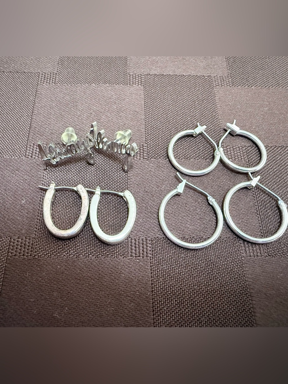 Vintage Silvertone Earrings Lot -
4 Pairs small Oval & Studs
